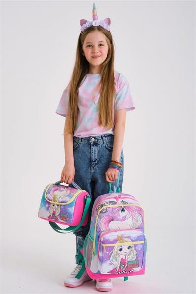 Coral High Kids Pembe Su Yeşili Unicornlu Kız Desenli 3lü Okul Çanta Seti - Kız Çocuk