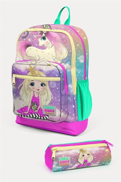Coral High Kids Pembe Su Yeşili Unicornlu Kız Desenli 2li Okul Çanta Seti - Kız Çocuk