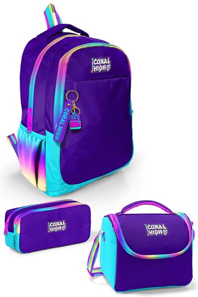 Coral High Kids Rainbow Fermuarlı Mor 3lü Okul Çanta Seti SET0123662