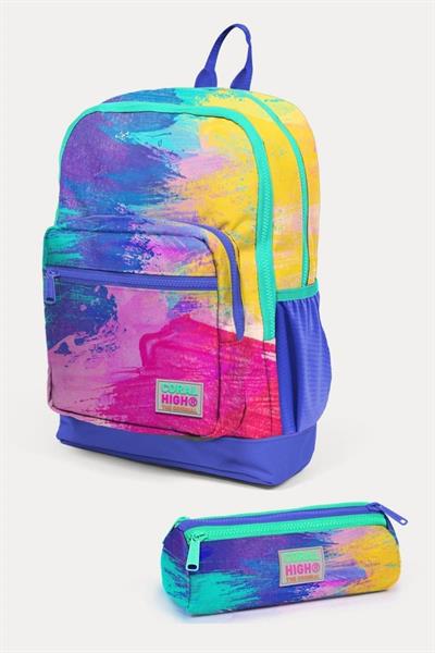 Coral High Kids Renkli Airbrush Desenli Desenli 2li Okul Çanta Seti - Kız Çocuk