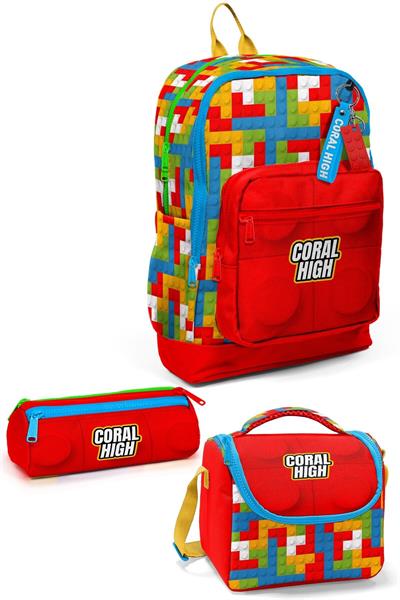 Coral High Kids Renkli Blok Desenli 3lü Okul Çanta Seti SET0123775 - Erkek