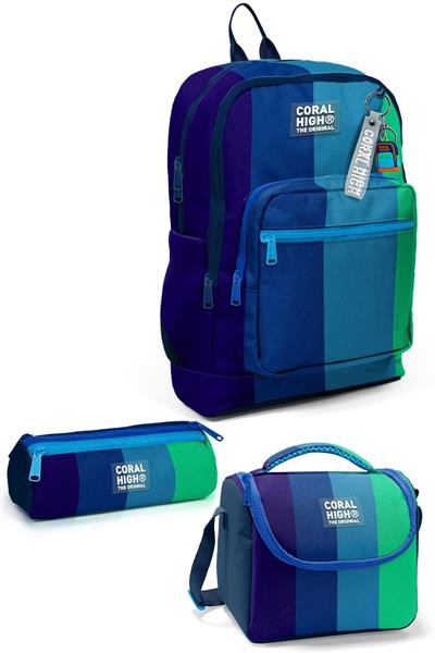 Coral High Kids Renkli Çizgili 3lü Okul Çanta Seti SET0123781 - Erkek