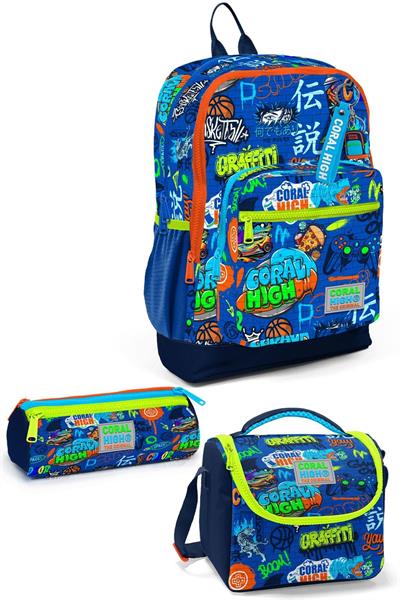 Coral High Kids Saks Grafiti Desenli 3lü Okul Çanta Seti SET0123767