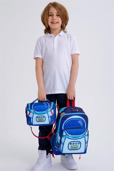Coral High Kids Saks Mavi Astronot Desenli 3lü Okul Çanta Seti - Erkek Çocuk