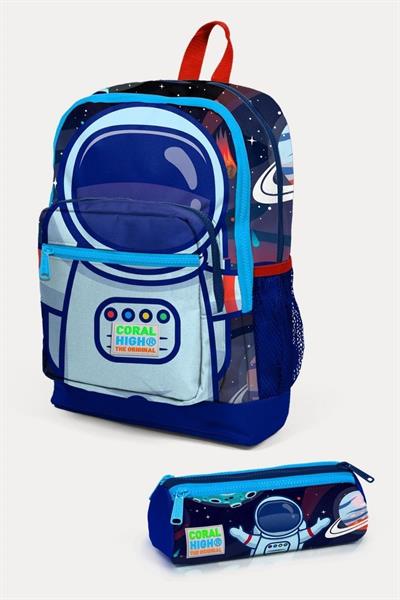 Coral High Kids Saks Mavi Astronot Desenli 2li Okul Çanta Seti - Erkek Çocuk
