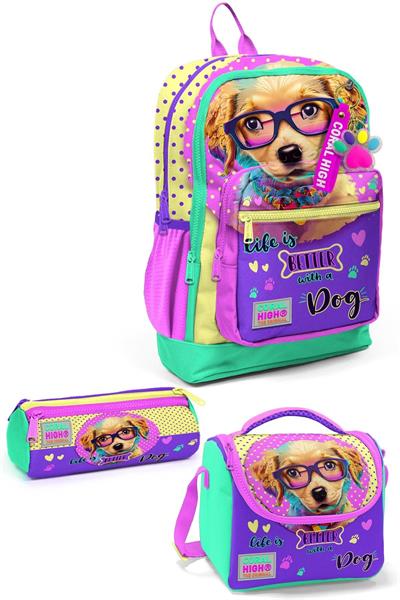 Coral High Kids Sarı Pembe Sevimli Köpek Desenli 3lü Okul Çanta Seti SET0123752