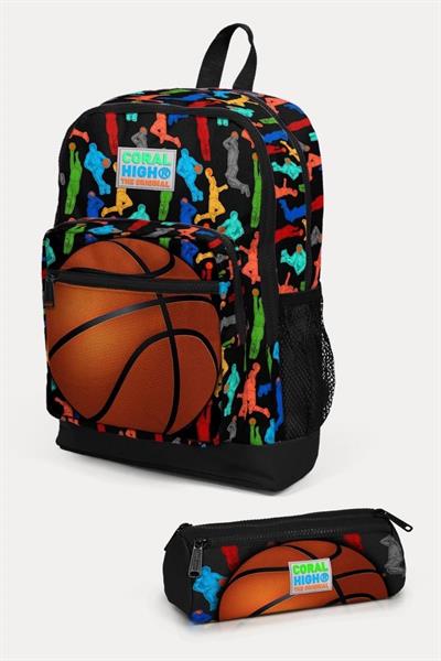 Coral High Kids Siyah Basketbol Desenli 2li Okul Çanta Seti - Erkek Çocuk