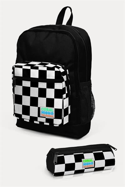 Coral High Kids Siyah Dama Desenli 2li Okul Çanta Seti