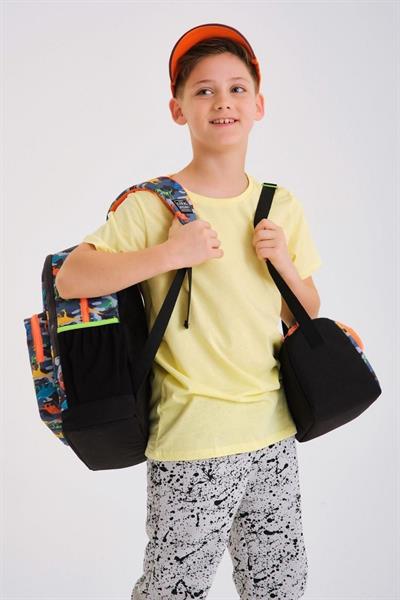 Coral High Kids Siyah Gri Dinozor Desenli 3lü Okul Çanta Seti - Erkek Çocuk İlkokul