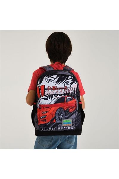 Coral High Kids Siyah Kırmızı Anime Araba Desenli 2li Okul Çanta Seti - Erkek Çocuk