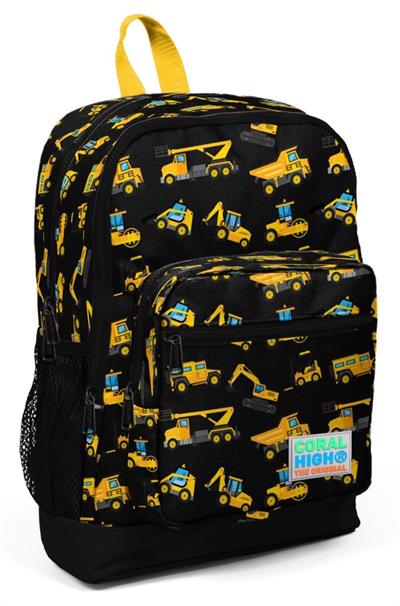 Coral High Kids Siyah Sarı İş Makinesi Desenli 3lü Okul Çanta Seti - Erkek Çocuk