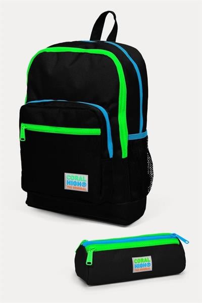 Coral High Kids Siyah Yeşil 2li Okul Çanta Seti - Erkek Çocuk