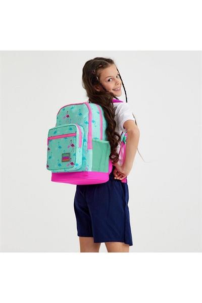Coral High Kids Su Yeşili Neon Pembe Flamingo Desenli 2li Okul Çanta Seti - Kız Çocuk