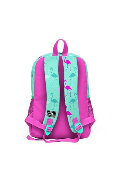 Coral High Kids Su Yeşili Neon Pembe Flamingo Desenli 3lü Okul Çanta Seti