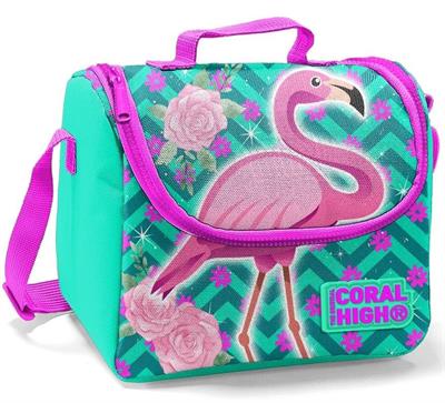 Coral High Kids Su Yeşili Pembe Simli Flamingo Desenli 3lü Okul Çanta Seti - Kız Çocuk