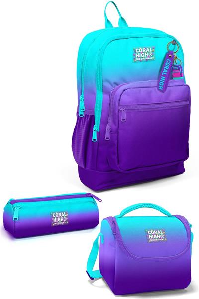 Coral High Kids Turkuaz Mor Renk Geçişli 3lü Okul Çanta Seti SET0123763