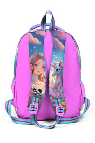 Coral High Kids Turkuaz Pembe Anime Kız Desenli 3lü Okul Çanta Seti SET0114420 - Kız