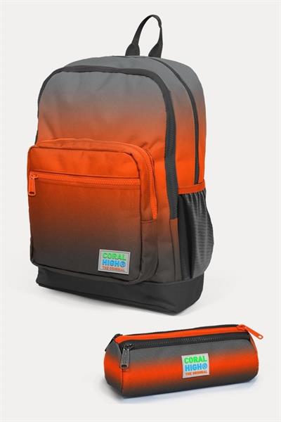 Coral High Kids Turuncu Gri Renk Geçişli 2li Okul Çanta Seti - Erkek Çocuk