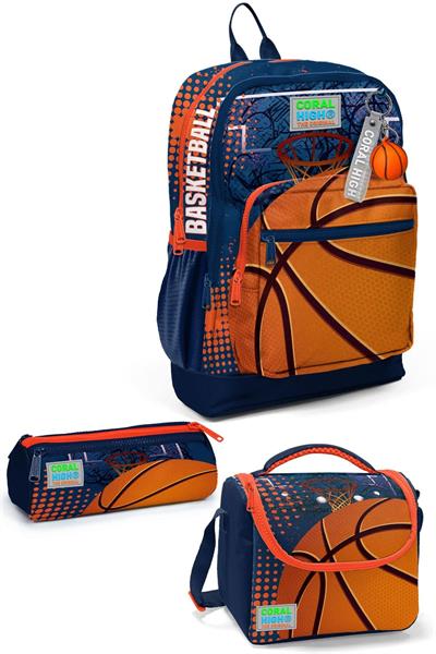Coral High Kids Turuncu Lacivert Basketbol Desenli 3lü Okul Çanta Seti SET0123766
