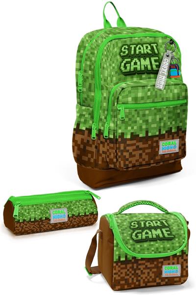 Coral High Kids Yeşil Kahverengi High Craft Desenli 3lü Okul Çanta Seti SET0123776 - Erkek