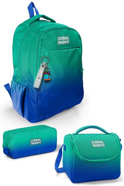 Coral High Kids Yeşil Saks Renk Geçişli 3lü Okul Çanta Seti SET0123665