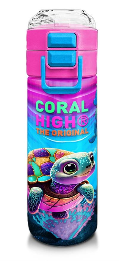 Coral High Kız Çocuk 500 ml Okul ve Günlük Paslanmaz Çelik Termos - Pembe Mor Kaplumbağa Desenli - Sızdırmaz 31957