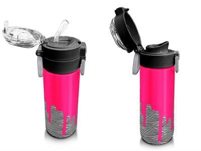 Coral High Kız Çocuk 500 ml Okul ve Günlük Paslanmaz Çelik Termos - Pembe Siyah Beyaz Desenli - Sızdırmaz 31878