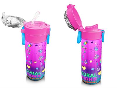 Coral High Kız Çocuk 500 ml Okul ve Günlük Paslanmaz Çelik Termos - Pembe Turkuaz Kulaklık Paten Desenli  - Sızdırmaz 31955