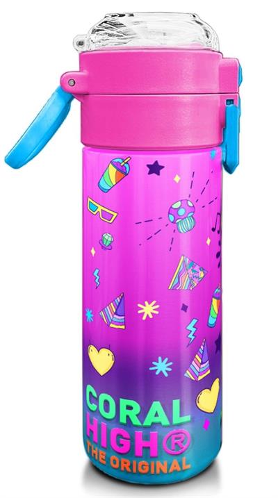 Coral High Kız Çocuk 500 ml Okul ve Günlük Paslanmaz Çelik Termos - Pembe Turkuaz Kulaklık Paten Desenli  - Sızdırmaz 31955