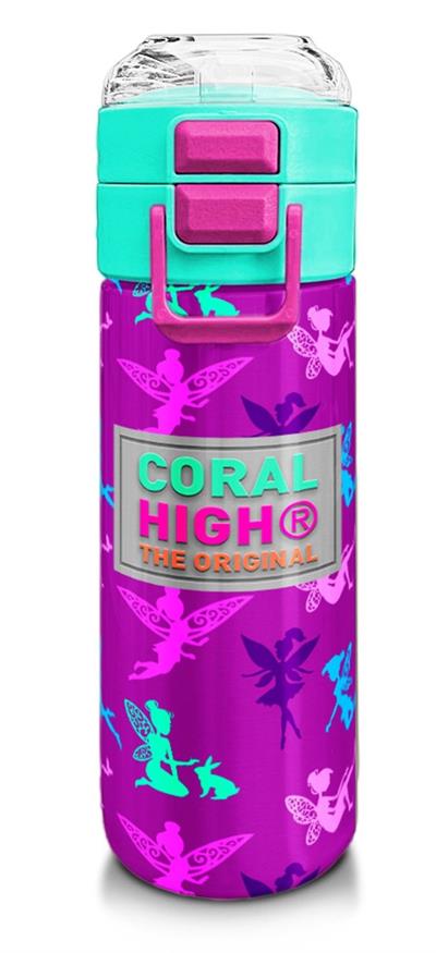 Coral High Kız Çocuk 500 ml Okul ve Günlük Paslanmaz Çelik Termos - Pembe Su Yeşili Peri Desenli  - Sızdırmaz 31900
