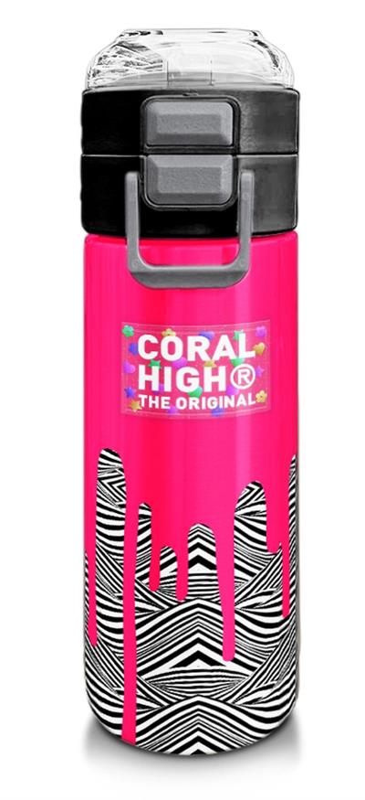 Coral High Kız Çocuk 500 ml Okul ve Günlük Paslanmaz Çelik Termos - Pembe Siyah Beyaz Desenli - Sızdırmaz 31878