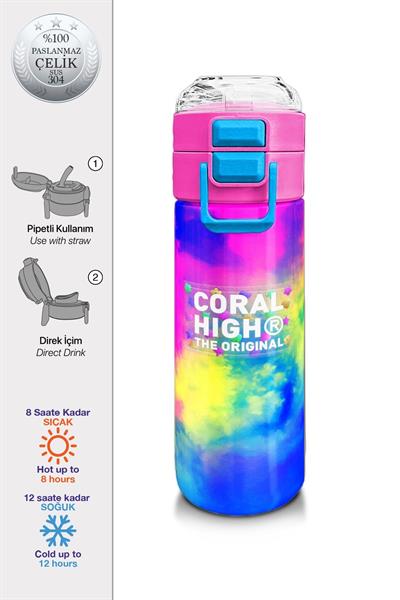 Coral High Kız Çocuk 500 ml Okul ve Günlük Paslanmaz Çelik Termos - Çok Renkli Batik - Sızdırmaz 31958