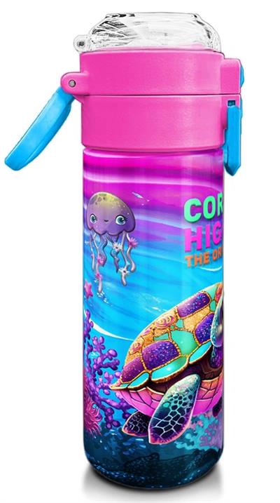Coral High Kız Çocuk 500 ml Okul ve Günlük Paslanmaz Çelik Termos - Pembe Mor Kaplumbağa Desenli - Sızdırmaz 31957