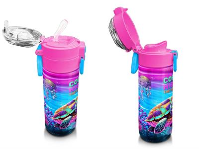 Coral High Kız Çocuk 500 ml Okul ve Günlük Paslanmaz Çelik Termos - Pembe Mor Kaplumbağa Desenli - Sızdırmaz 31957