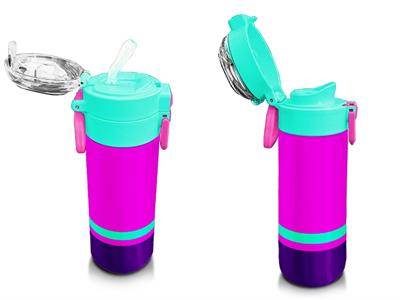 Coral High Kız Çocuk 500 ml Okul ve Günlük Paslanmaz Çelik Termos - Pembe Mor Su Yeşili  - Sızdırmaz 31829