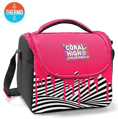 Coral High Kız Çocuk Beslenme Çantası - Thermo - Pembe Siyah Beyaz Boya Desenli 22778