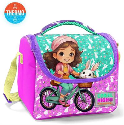 Coral High Kız Çocuk Beslenme Çantası - Thermo - Yeşil Pembe Bisikletli Kız 12791