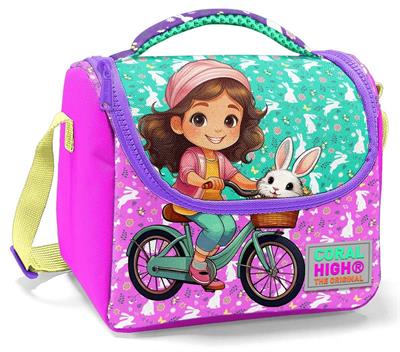 Coral High Kız Çocuk Beslenme Çantası - Thermo - Yeşil Pembe Bisikletli Kız 12791