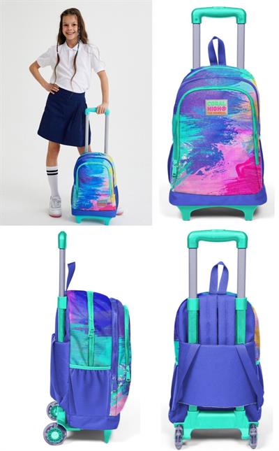Coral High Kız Çocuk Eflatun Airbursh Tekerlekli Okul Çantası ve Kalemlik Seti