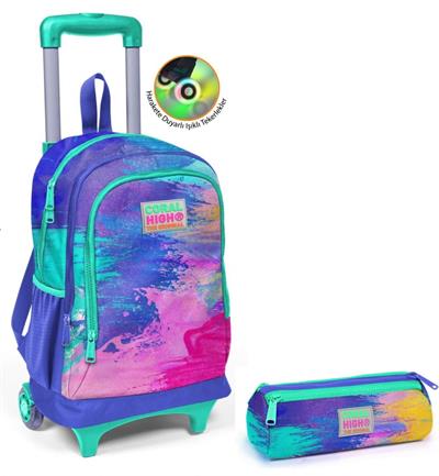 Coral High Kız Çocuk Eflatun Airbursh Tekerlekli Okul Çantası ve Kalemlik Seti