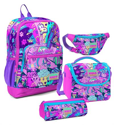 Coral High Kız Çocuk Grafiti Desenli İlkokul Okul Çanta Seti ve Bel Çantası