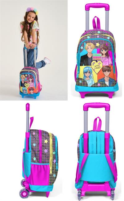 Coral High Kız Çocuk Gri Anime Tekerlekli Okul Çantası ve Kalemlik Seti