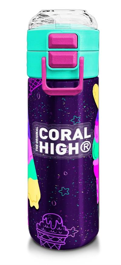 Coral High Çelik Matara Termos/Suluk 31980 - 500ml, Kız Çocuk, Mor Pembe Dondurma Desenli