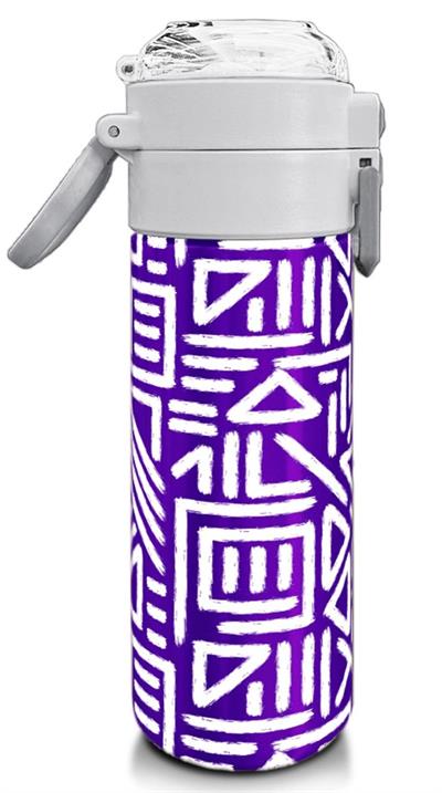 Coral High Kız Çocuk İçin 500 mllik Paslanmaz Çelik Termos/Suluk - Mor Beyaz Geometrik Desenli 31883