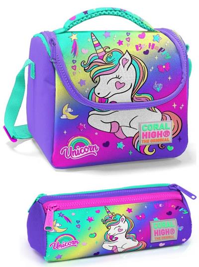 Coral High Kız Çocuk İlkokul Çantası Seti - Su Yeşili Lavanta Unicorn