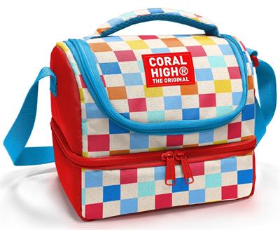 Coral High Kız Çocuk Kırmızı Çok Renkli Dama Desenli İki Katlı Okul Beslenme Çantası 37205