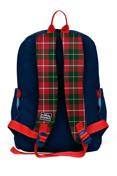 Coral High Kız Çocuk Lacivert Kırmızı Ekosa Desenli İlkokul Sırt Çantası (Dört Bölme) 33207