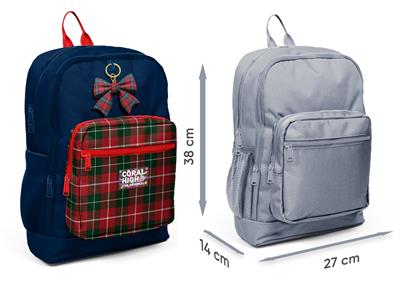 Coral High Kız Çocuk Lacivert Kırmızı Ekosa Desenli İlkokul Sırt Çantası (Dört Bölme) 33207