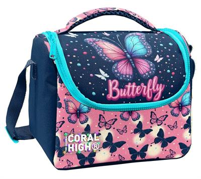 Coral High Kız Çocuk Lacivert Pembe Kelebek Desenli Isı Yalıtımlı Beslenme Çantası 37149