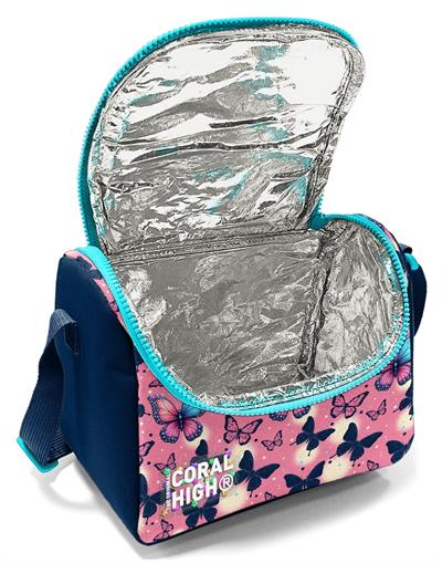 Coral High Kız Çocuk Lacivert Pembe Kelebek Desenli Isı Yalıtımlı Beslenme Çantası 37149